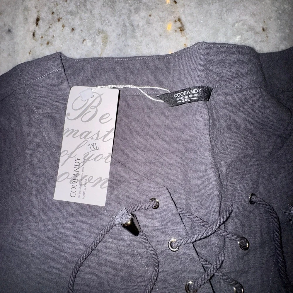 NWT Coofandy Women's 3XL‎ Gray Cotton Sleeveless Lace Up